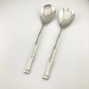 Stainless Steel Salad Servers,‎ Bamboo Pattern, Made in Korea, Approx. 9 inches